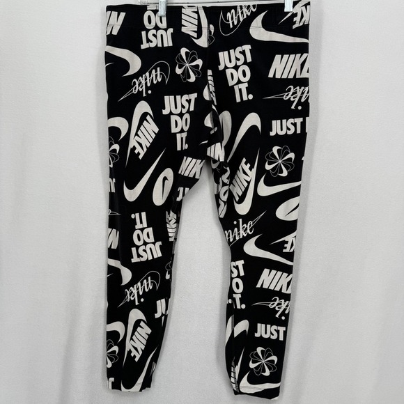 Nike Womens Leggings All Over Print Just Do It Black White XL AR3260 Leg A See - Picture 2 of 10
